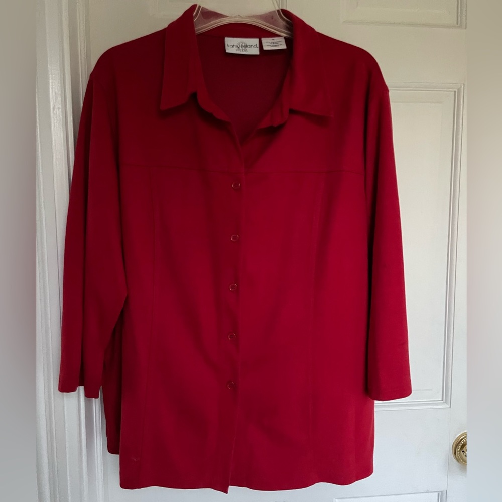 Red button down faux suede blouse by kathy ireland plus size 1X